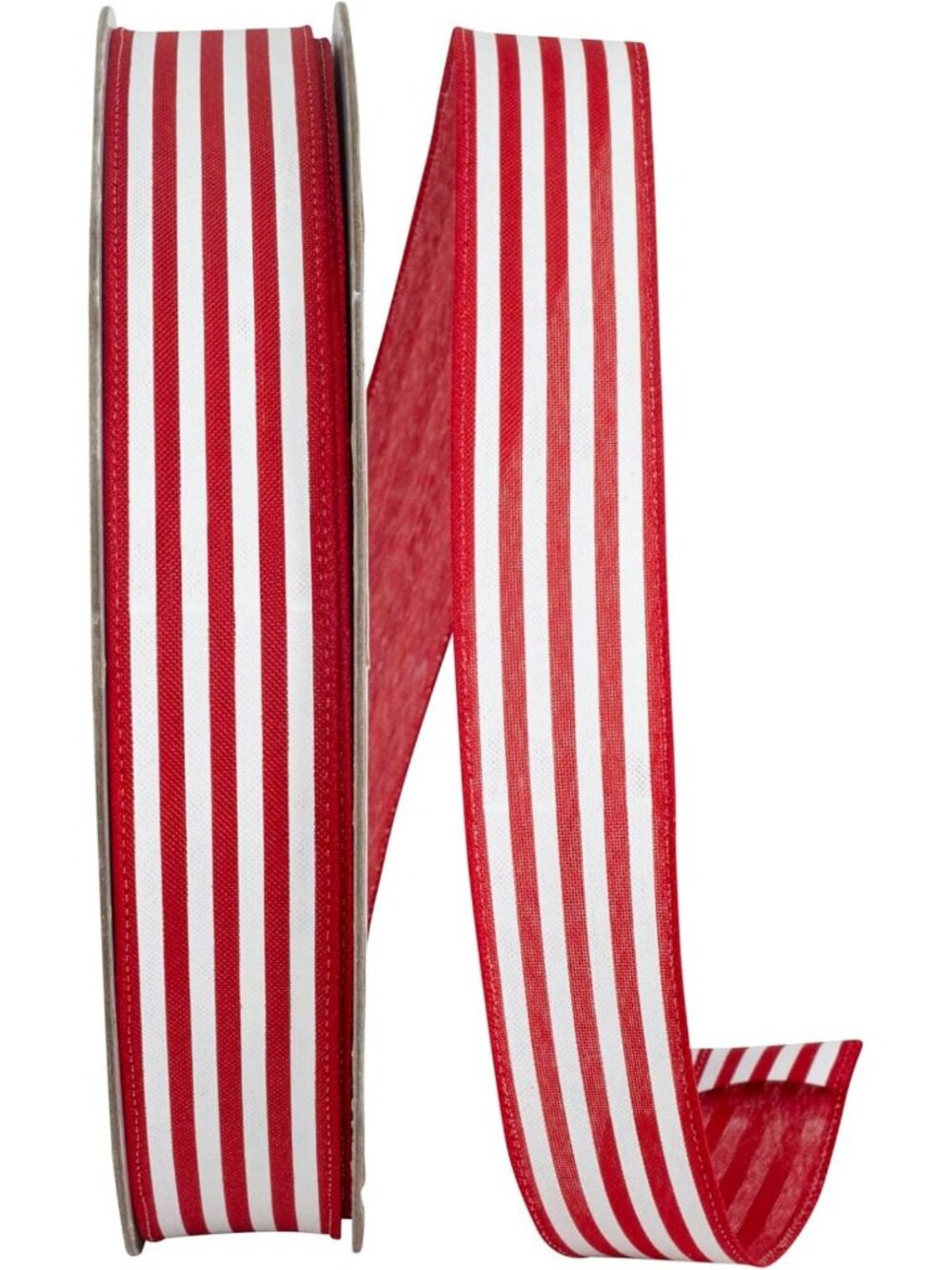 Red and White Striped Wired Edge Linen Ribbon, 1.5 Inch, 50 Yards for Crafts